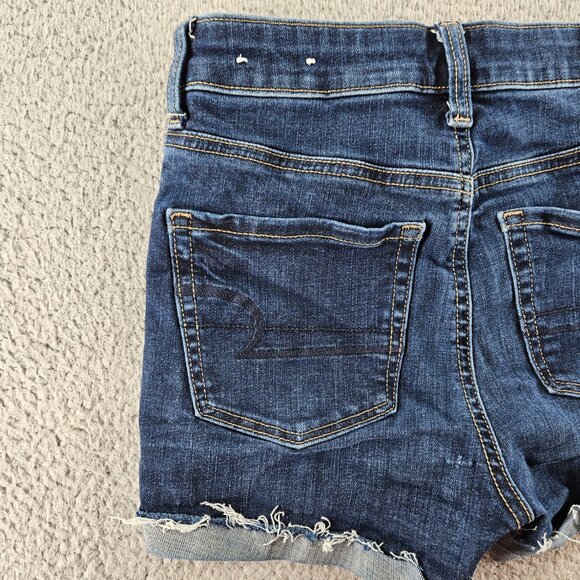 American Eagle Shorts Womens 2 Blue Denim Hi-Rise Shortie Next Level Stretch Raw - Picture 14 of 16